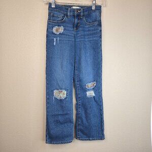 Girl's Levi Strauss Blue Jean Wide Leg w/ Patches Size Reg 8 Adjustable Waist